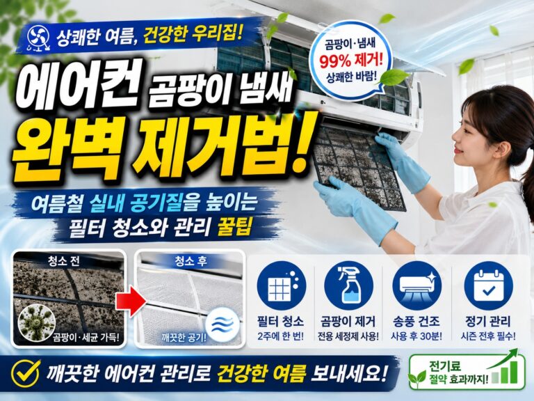 우수한 정보 4 에어컨 곰팡이 냄새 완벽 제거법: 여름철 실내 공기질을 높이는 필터 청소와 관리 꿀팁