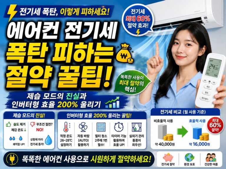 우수한 정보 3 에어컨 전기세 폭탄 피하는 절약 꿀팁: 제습 모드의 진실과 인버터형 효율 200% 올리기