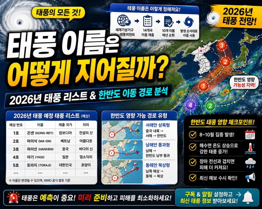 태풍 이름은 어떻게 지어질까? 2026년 발생 예정 태풍 리스트와 한반도 이동 경로 분석 태풍 이름은 어떻게 지어질까? 2026년 발생 예정 태풍 리스트와 한반도 이동 경로 분석
