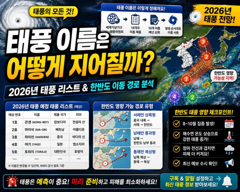 우수한 정보 2 태풍 이름은 어떻게 지어질까? 2026년 발생 예정 태풍 리스트와 한반도 이동 경로 분석