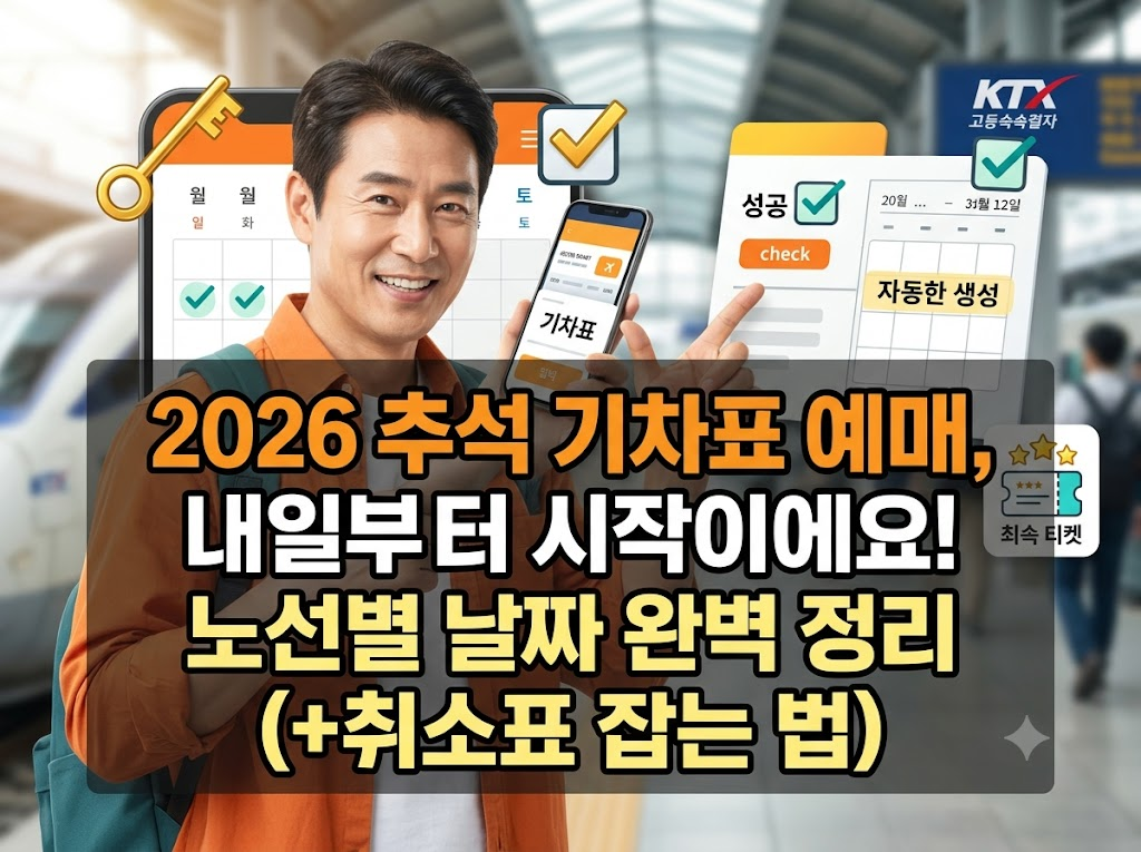 2026 추석 기차표 예매, 내일부터 시작이에요! 노선별 날짜 완벽 정리 (+취소표 잡는 법) 2026 추석 기차표 예매, 내일부터 시작이에요! 노선별 날짜 완벽 정리 (+취소표 잡는 법)